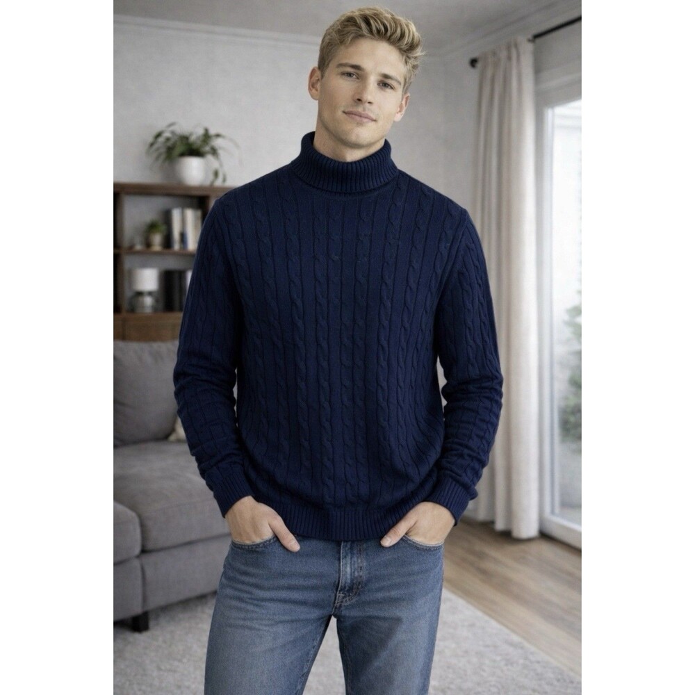 Selected Homme Ryan Mens Navy Blue Organic Cotton Roll Neck Sweater Large NWT